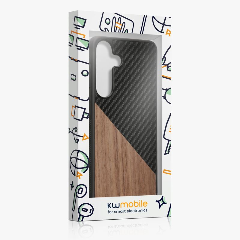 Laptop, Telefoane si Tablete - Telefoane mobile si accesorii - Accesorii Telefoane - Huse telefoane - Husa tip bumper Kwmobile pentru Samsung Galaxy S25 Plus, protectie la socuri, lemn, TPU, maro, negru - Infinity.ro