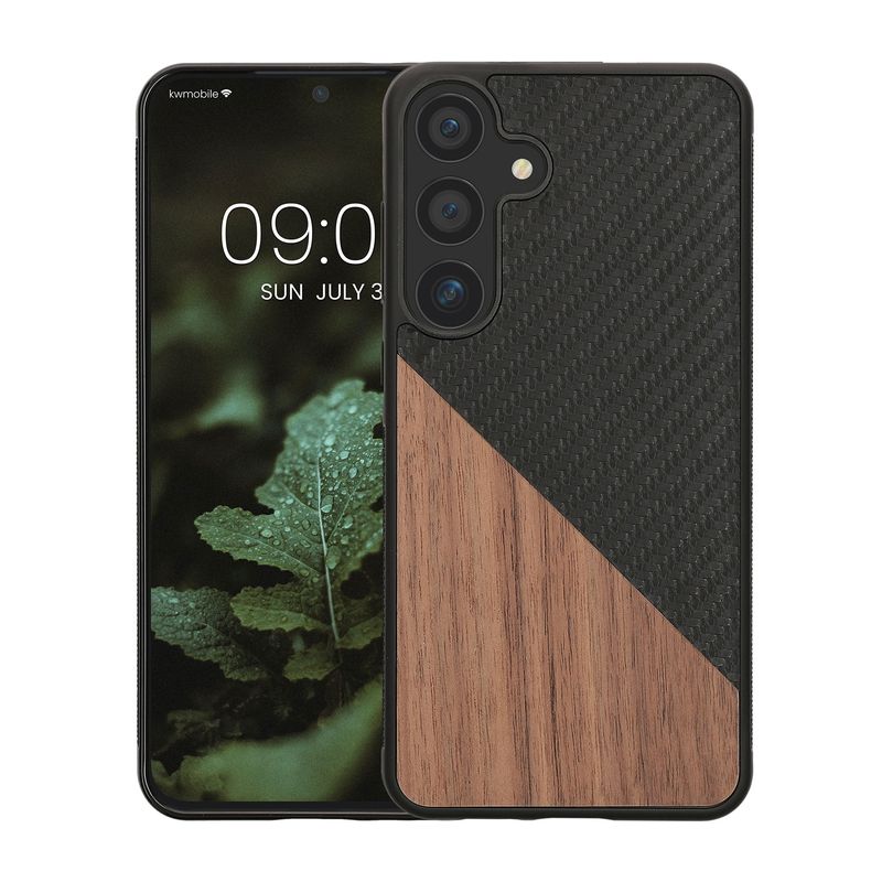 Laptop, Telefoane si Tablete - Telefoane mobile si accesorii - Accesorii Telefoane - Huse telefoane - Husa tip bumper Kwmobile pentru Samsung Galaxy S25 Plus, protectie la socuri, lemn, TPU, maro, negru - Infinity.ro