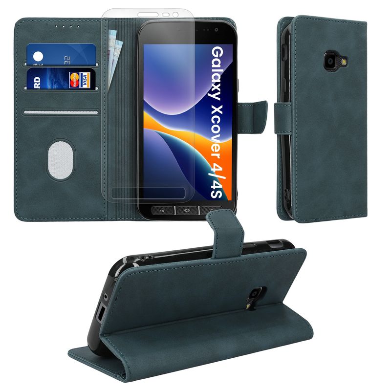 Laptop, Telefoane si Tablete - Telefoane mobile si accesorii - Accesorii Telefoane - Huse telefoane - Husa Kwmobile pentru Samsung Galaxy Xcover 4/4S, inchidere magnetica, buzunar card, piele ecologica, albastru - Infinity.ro