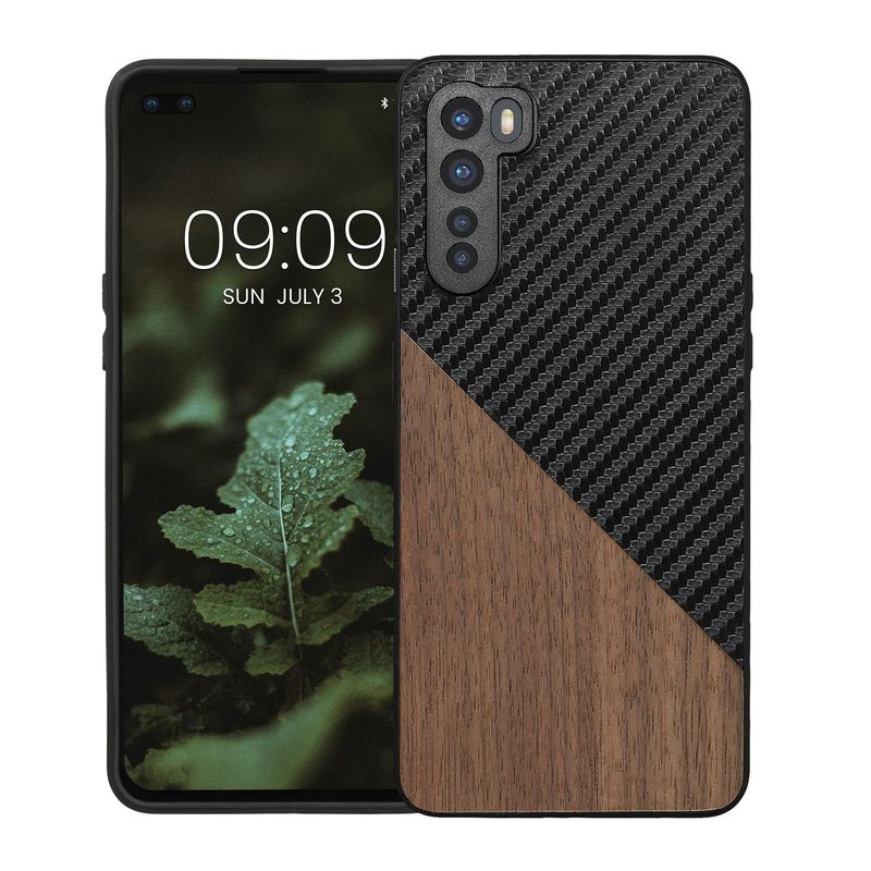 Laptop, Telefoane si Tablete - Telefoane mobile si accesorii - Accesorii Telefoane - Huse telefoane - Husa tip bumper Kwmobile pentru OnePlus Nord, protectie la socuri, lemn, TPU, maro, negru - Infinity.ro