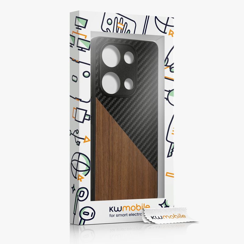 Laptop, Telefoane si Tablete - Telefoane mobile si accesorii - Accesorii Telefoane - Huse telefoane - Husa tip bumper Kwmobile pentru Xiaomi Redmi Note 13 Pro 4G, protectie la socuri, lemn, TPU, maro, negru - Infinity.ro