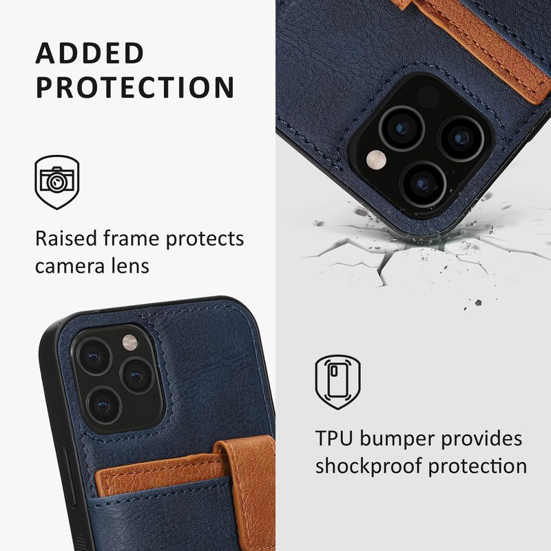 Laptop, Telefoane si Tablete - Telefoane mobile si accesorii - Accesorii Telefoane - Huse telefoane - Husa tip portofel Kalibri pentru iPhone 12/12 Pro, buzunar card, piele ecologica, TPU, albastru, maro - Infinity.ro