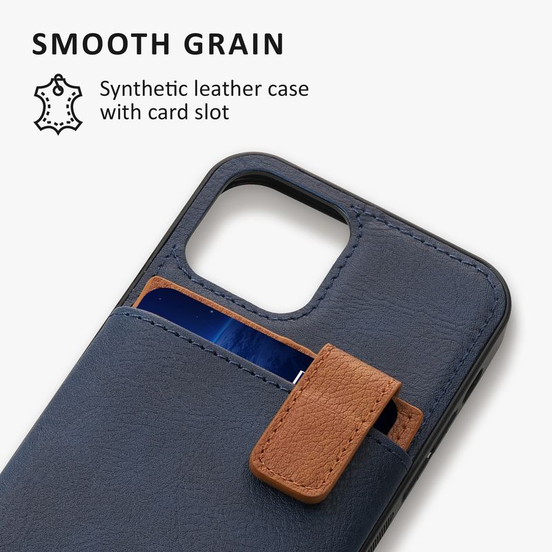 Laptop, Telefoane si Tablete - Telefoane mobile si accesorii - Accesorii Telefoane - Huse telefoane - Husa tip portofel Kalibri pentru iPhone 12/12 Pro, buzunar card, piele ecologica, TPU, albastru, maro - Infinity.ro