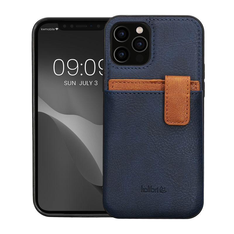 Laptop, Telefoane si Tablete - Telefoane mobile si accesorii - Accesorii Telefoane - Huse telefoane - Husa tip portofel Kalibri pentru iPhone 12/12 Pro, buzunar card, piele ecologica, TPU, albastru, maro - Infinity.ro