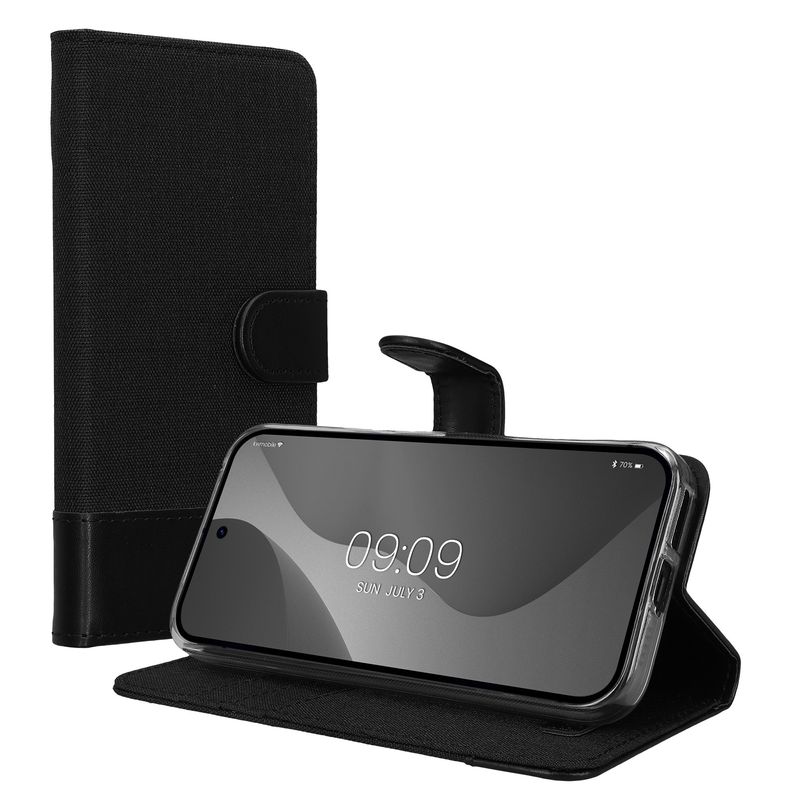Laptop, Telefoane si Tablete - Telefoane mobile si accesorii - Accesorii Telefoane - Huse telefoane - Husa tip portofel Kwmobile pentru Google Pixel 9a, inchidere magnetica, buzunar card, piele ecologica, textil, negru - Infinity.ro