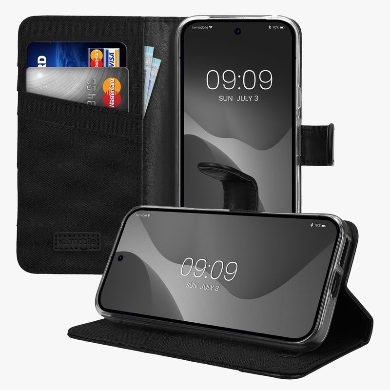 Laptop, Telefoane si Tablete - Telefoane mobile si accesorii - Accesorii Telefoane - Huse telefoane - Husa tip portofel Kwmobile pentru Google Pixel 9a, inchidere magnetica, buzunar card, piele ecologica, textil, negru - Infinity.ro
