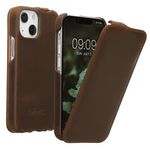 Laptop, Telefoane si Tablete - Telefoane mobile si accesorii - Accesorii Telefoane - Huse telefoane - Husa tip flip Kalibri pentru iPhone 13 mini, protectie la zgarieturi, piele naturala, maro - Infinity.ro
