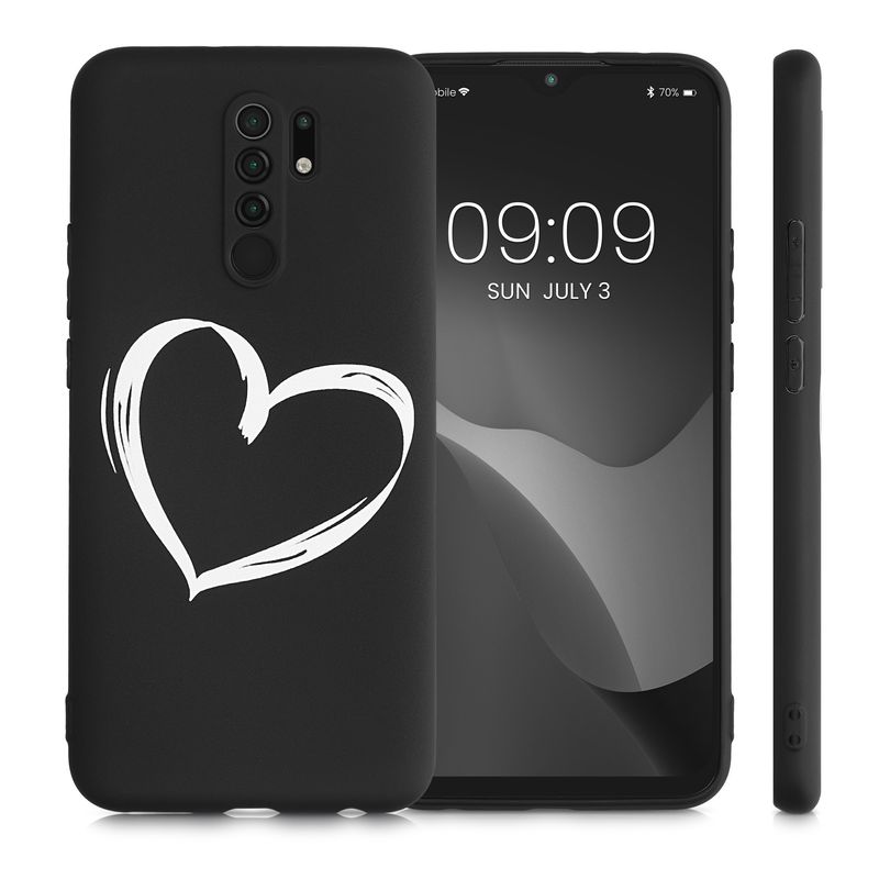 Laptop, Telefoane si Tablete - Telefoane mobile si accesorii - Accesorii Telefoane - Huse telefoane - Husa Kwmobile pentru Xiaomi Redmi 9, anti-alunecare, silicon, alb, negru - Infinity.ro