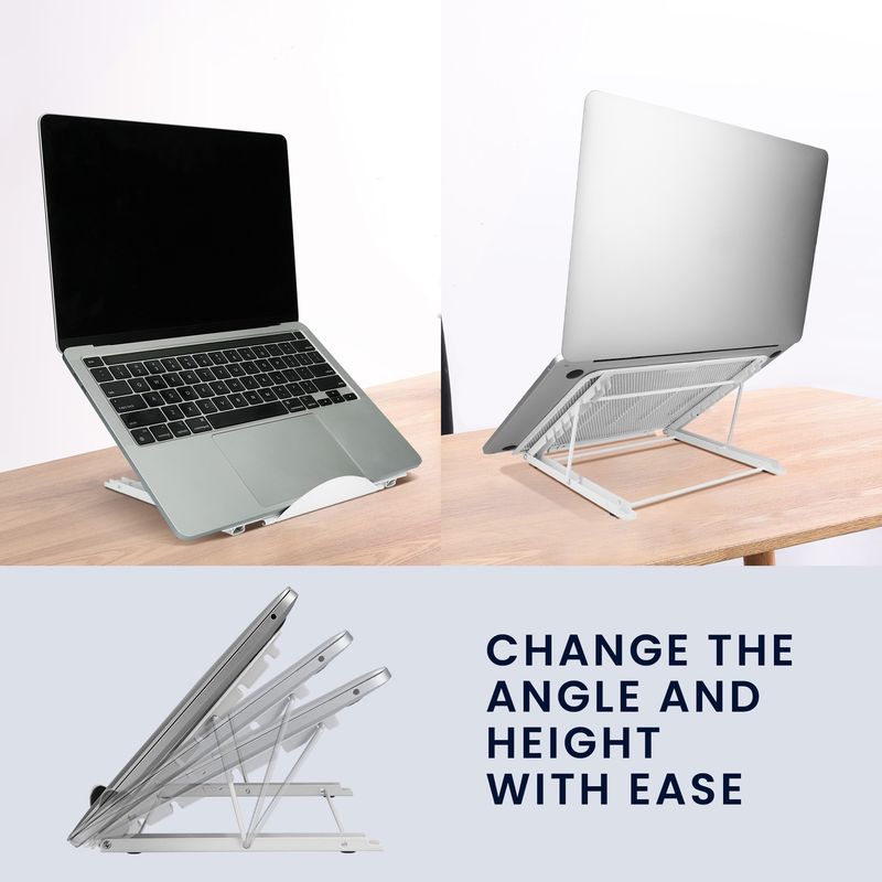Laptop, Telefoane si Tablete - Telefoane mobile si accesorii - Accesorii Telefoane - Suport si docking telefoane - Suport de birou Kwmobile pentru laptop, monitor portabil si tableta, reglabil, anti-alunecare, metal, alb - Infinity.ro