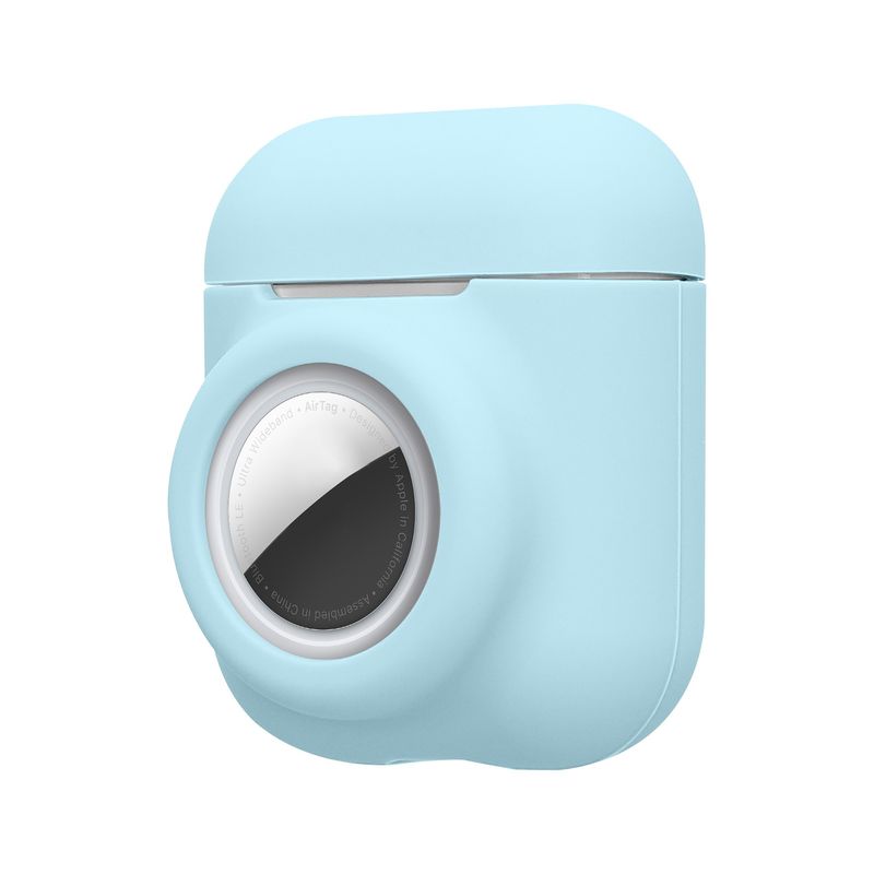 TV, Audio-Video si Foto - Portabile audio - Casti audio - Husa casti Kwmobile pentru Apple AirPods 1, AirPods 2, incarcare wireless, Silicon, albastru deschis - Infinity.ro
