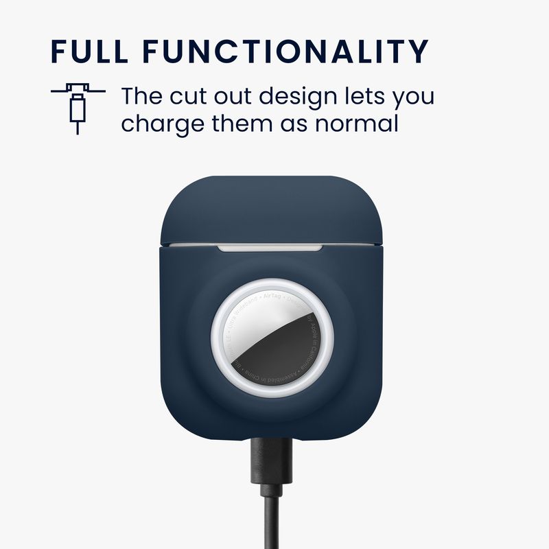TV, Audio-Video si Foto - Portabile audio - Casti audio - Husa casti Kwmobile pentru Apple AirPods 1, AirPods 2, incarcare wireless, prindere cu carabina, Silicon, albastru - Infinity.ro