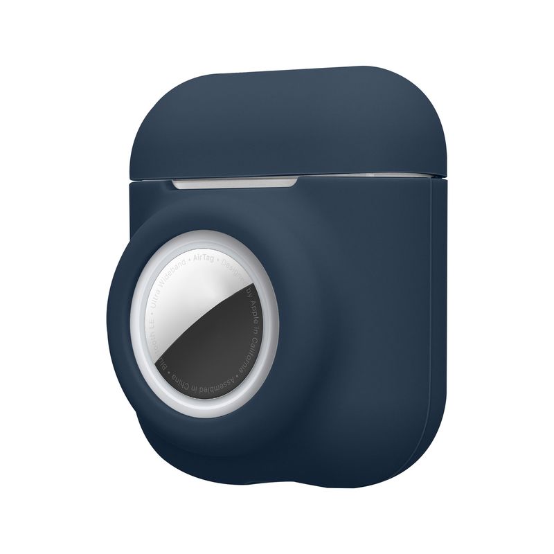 TV, Audio-Video si Foto - Portabile audio - Casti audio - Husa casti Kwmobile pentru Apple AirPods 1, AirPods 2, incarcare wireless, prindere cu carabina, Silicon, albastru - Infinity.ro