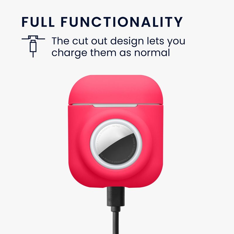 TV, Audio-Video si Foto - Portabile audio - Casti audio - Husa casti Kwmobile pentru Apple AirPods 1, AirPods 2, incarcare wireless, Silicon, roz neon - Infinity.ro