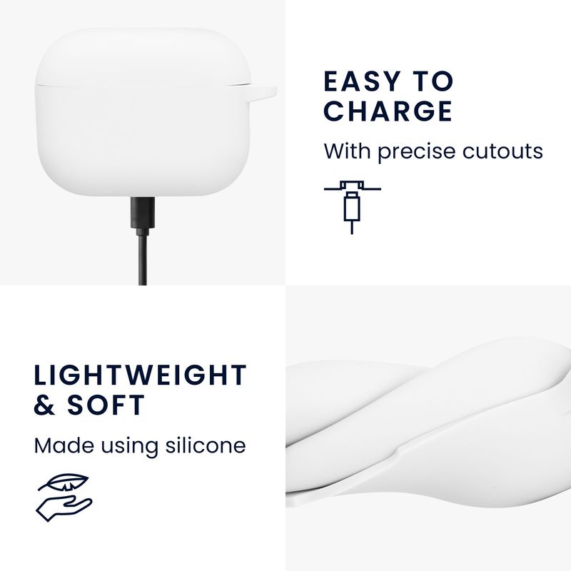 TV, Audio-Video si Foto - Portabile audio - Casti audio - Husa casti Kwmobile pentru Apple AirPods Pro 3, prindere cu carabina, protectie la zgarieturi, Silicon, alb - Infinity.ro