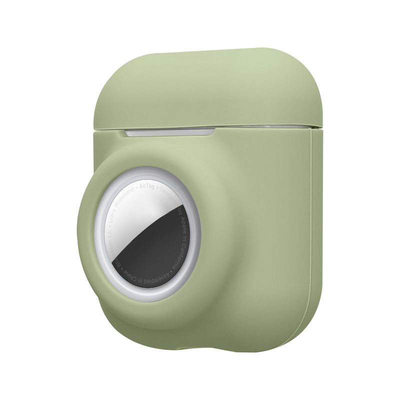 TV, Audio-Video si Foto - Portabile audio - Casti audio - Husa casti Kwmobile pentru Apple AirPods 1, AirPods 2, incarcare wireless, prindere cu carabina, Silicon, verde - Infinity.ro
