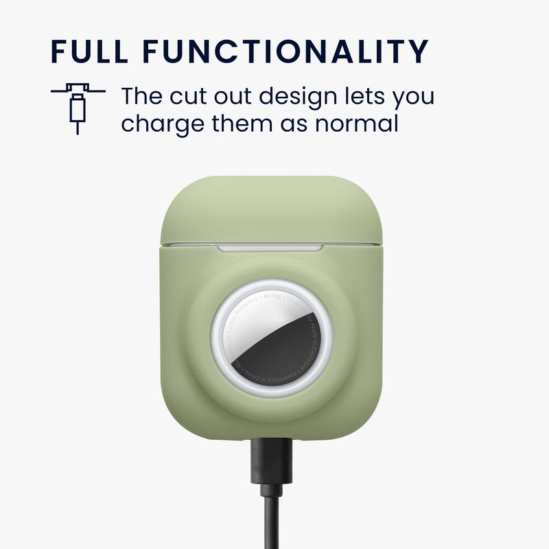 TV, Audio-Video si Foto - Portabile audio - Casti audio - Husa casti Kwmobile pentru Apple AirPods 1, AirPods 2, incarcare wireless, prindere cu carabina, Silicon, verde - Infinity.ro