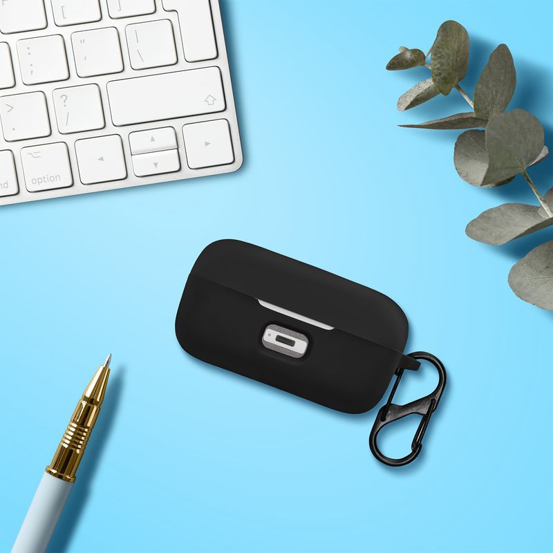 TV, Audio-Video si Foto - Portabile audio - Casti audio - Husa casti Kwmobile pentru Sennheiser MOMENTUM True Wireless 3, true Wireless 4, prindere cu carabina, Silicon, negru - Infinity.ro