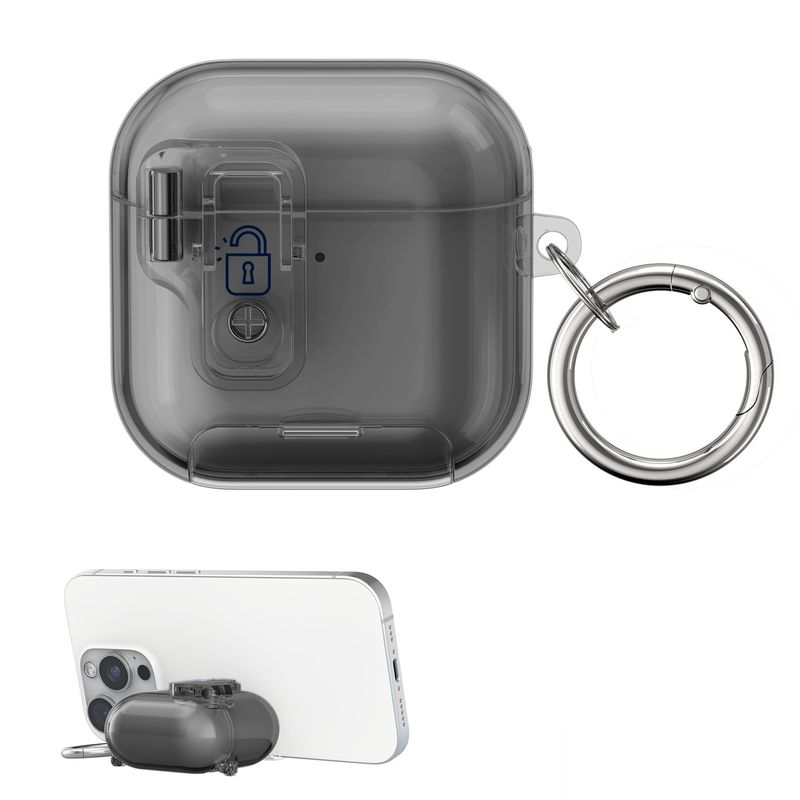 TV, Audio-Video si Foto - Portabile audio - Casti audio - Husa casti Kwmobile pentru Apple AirPods 4, functie stand, Termoplastic, negru - Infinity.ro