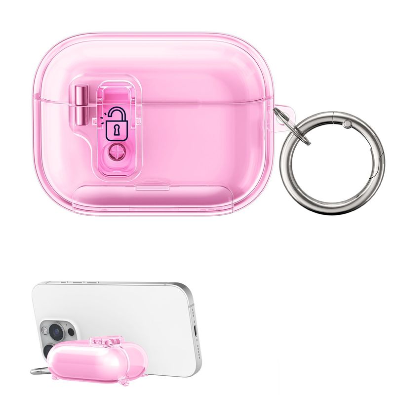 TV, Audio-Video si Foto - Portabile audio - Casti audio - Husa casti Kwmobile pentru Apple AirPods Pro 2, AirPods Pro, functie stand, Termoplastic, roz - Infinity.ro