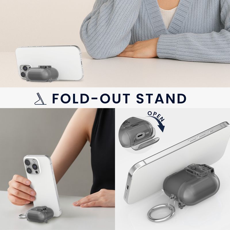 TV, Audio-Video si Foto - Portabile audio - Casti audio - Husa casti Kwmobile pentru Apple AirPods 4, functie stand, Termoplastic, negru - Infinity.ro