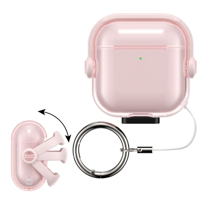 TV, Audio-Video si Foto - Portabile audio - Casti audio - Husa casti Kwmobile pentru Apple AirPods 4, functie stand, Termoplastic, roz, transparent - Infinity.ro