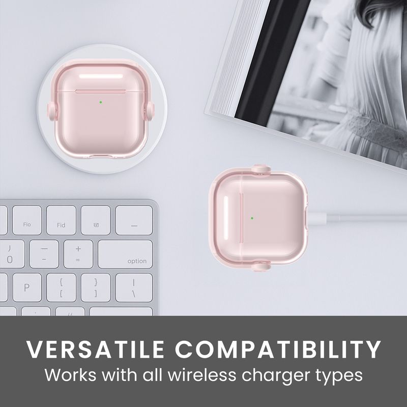 TV, Audio-Video si Foto - Portabile audio - Casti audio - Husa casti Kwmobile pentru Apple AirPods 4, functie stand, Termoplastic, roz, transparent - Infinity.ro