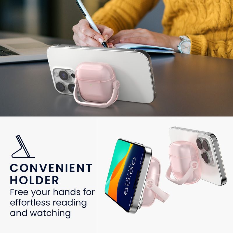 TV, Audio-Video si Foto - Portabile audio - Casti audio - Husa casti Kwmobile pentru Apple AirPods 4, functie stand, Termoplastic, roz, transparent - Infinity.ro