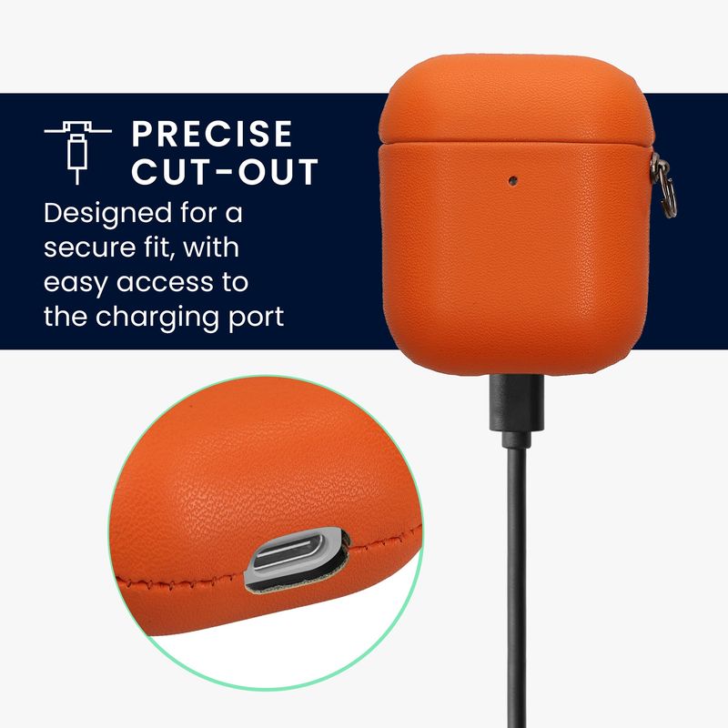 TV, Audio-Video si Foto - Portabile audio - Casti audio - Husa casti Kwmobile pentru Apple AirPods 1, AirPods 2, incarcare wireless, Piele ecologica, portocaliu - Infinity.ro
