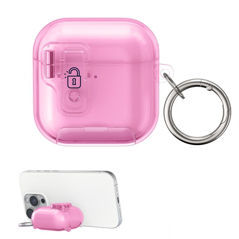 TV, Audio-Video si Foto - Portabile audio - Casti audio - Husa casti Kwmobile pentru Apple AirPods 4, functie stand, Termoplastic, roz - Infinity.ro