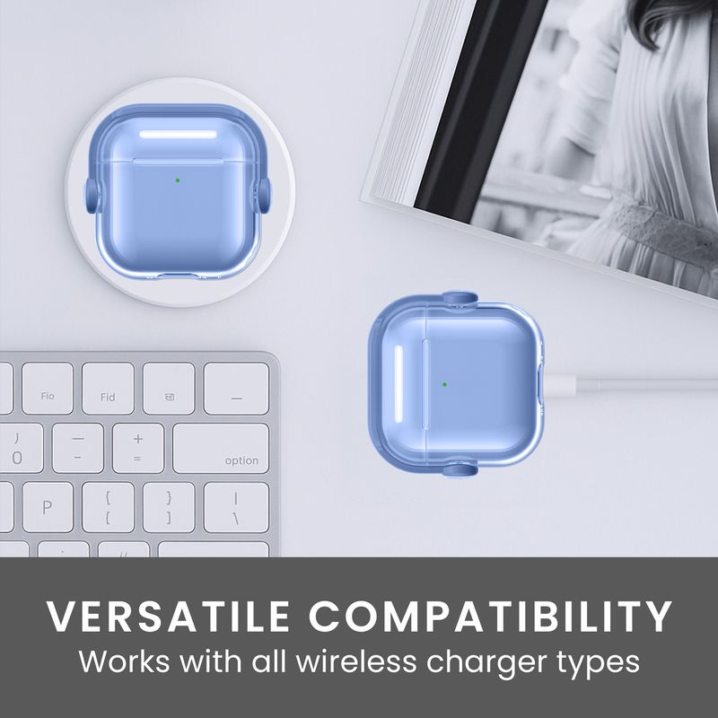 TV, Audio-Video si Foto - Portabile audio - Casti audio - Husa casti Kwmobile pentru Apple AirPods 4, functie stand, Termoplastic, albastru, transparent - Infinity.ro