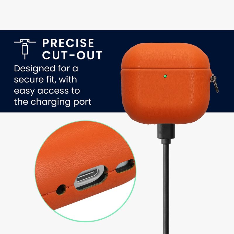 TV, Audio-Video si Foto - Portabile audio - Casti audio - Husa casti Kwmobile pentru Apple AirPods 4, anti-alunecare, Piele ecologica, portocaliu - Infinity.ro