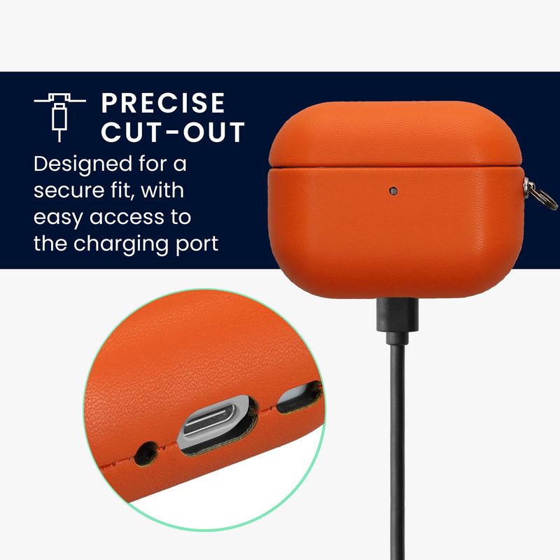 TV, Audio-Video si Foto - Portabile audio - Casti audio - Husa casti Kwmobile pentru Apple AirPods Pro 2, AirPods Pro, anti-alunecare, Piele ecologica, portocaliu - Infinity.ro