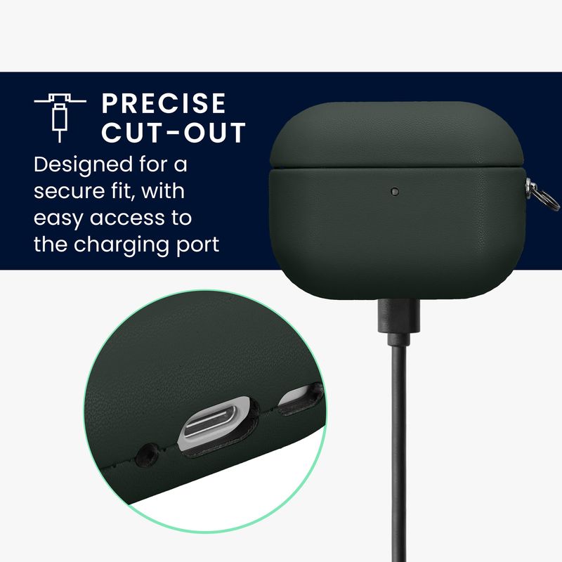 TV, Audio-Video si Foto - Portabile audio - Casti audio - Husa casti Kwmobile pentru Apple AirPods Pro 2, AirPods Pro, anti-alunecare, Piele ecologica, verde - Infinity.ro