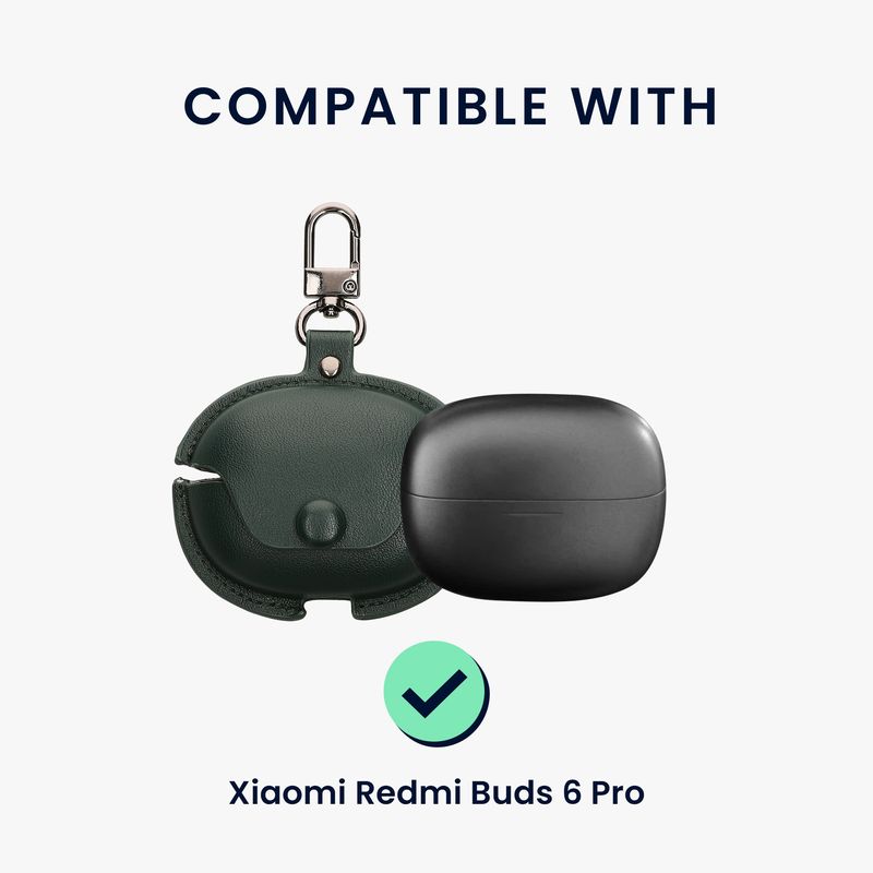 TV, Audio-Video si Foto - Portabile audio - Casti audio - Husa casti Kwmobile pentru Xiaomi Redmi Buds 6 Pro, protectie la zgarieturi, Piele ecologica, verde - Infinity.ro