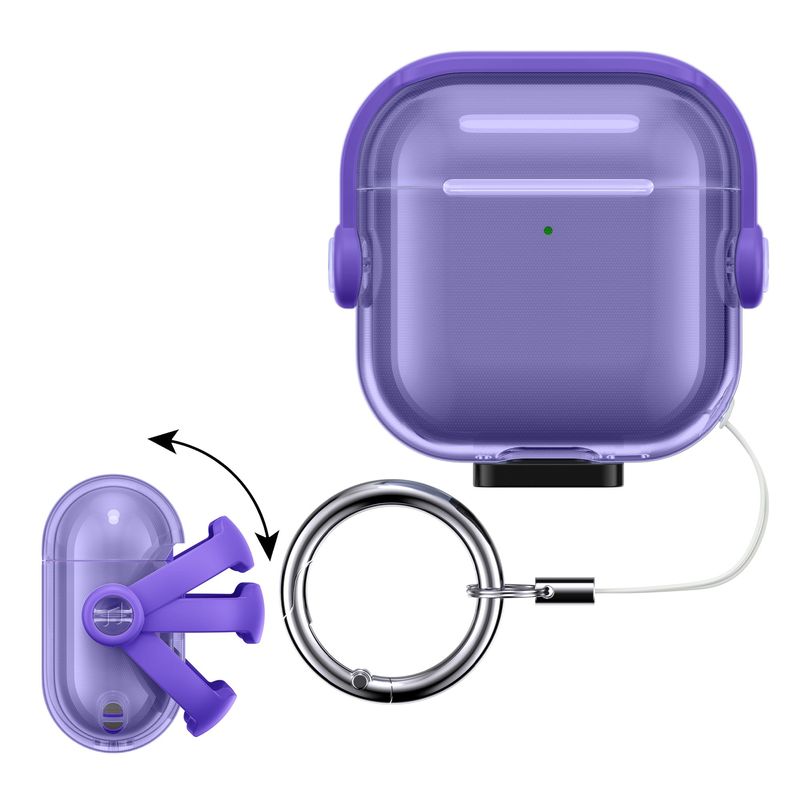 TV, Audio-Video si Foto - Portabile audio - Casti audio - Husa casti Kwmobile pentru Apple AirPods 4, functie stand, Termoplastic, mov, transparent - Infinity.ro