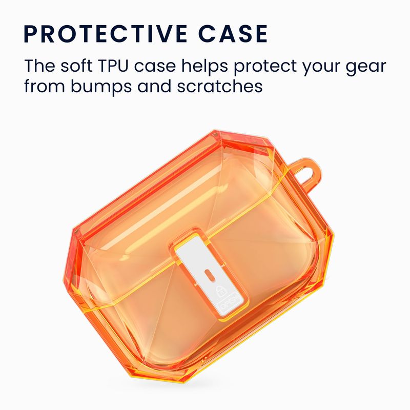 TV, Audio-Video si Foto - Portabile audio - Casti audio - Husa casti Kwmobile pentru Apple AirPods Pro 3, anti-alunecare, protectie la socuri, Silicon, portocaliu, transparent - Infinity.ro