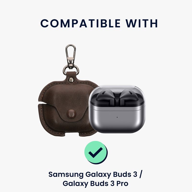 TV, Audio-Video si Foto - Portabile audio - Casti audio - Husa casti Kwmobile pentru Samsung Galaxy Buds 3, Galaxy Buds 3 Pro, protectie la zgarieturi, Piele ecologica, maro - Infinity.ro