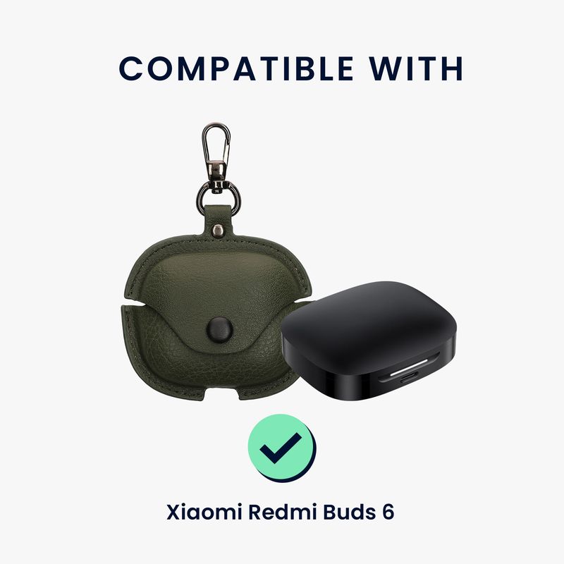 TV, Audio-Video si Foto - Portabile audio - Casti audio - Husa casti Kwmobile pentru Xiaomi Redmi Buds 6, protectie la zgarieturi, Piele ecologica, verde - Infinity.ro