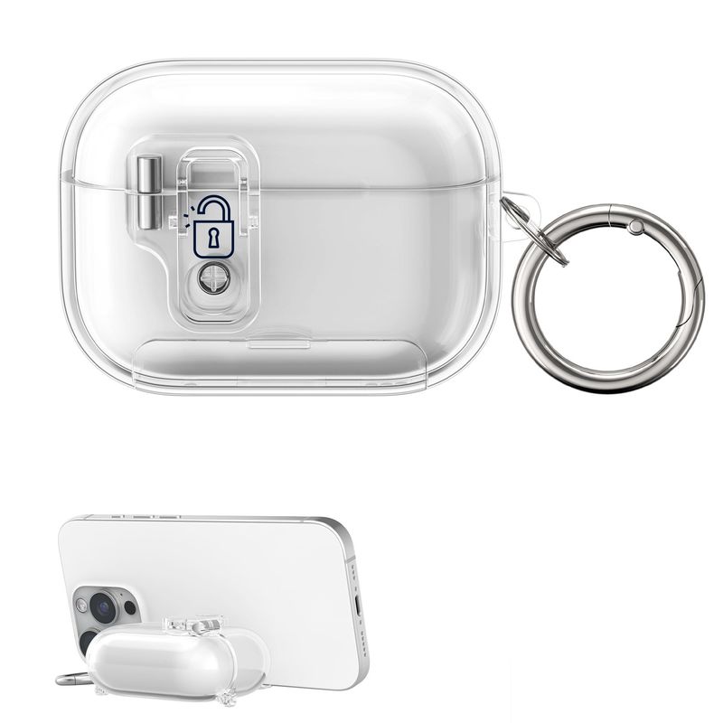 TV, Audio-Video si Foto - Portabile audio - Casti audio - Husa casti Kwmobile pentru Apple AirPods Pro 2, AirPods Pro, functie stand, Termoplastic, transparent - Infinity.ro