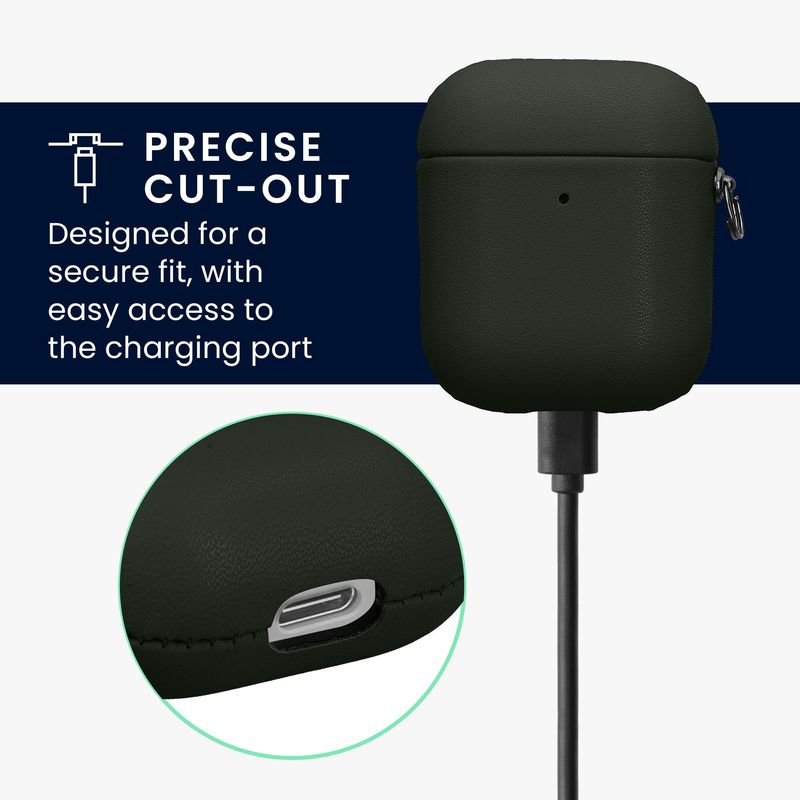TV, Audio-Video si Foto - Portabile audio - Casti audio - Husa casti Kwmobile pentru Apple AirPods 1, AirPods 2, incarcare wireless, Piele ecologica, verde - Infinity.ro