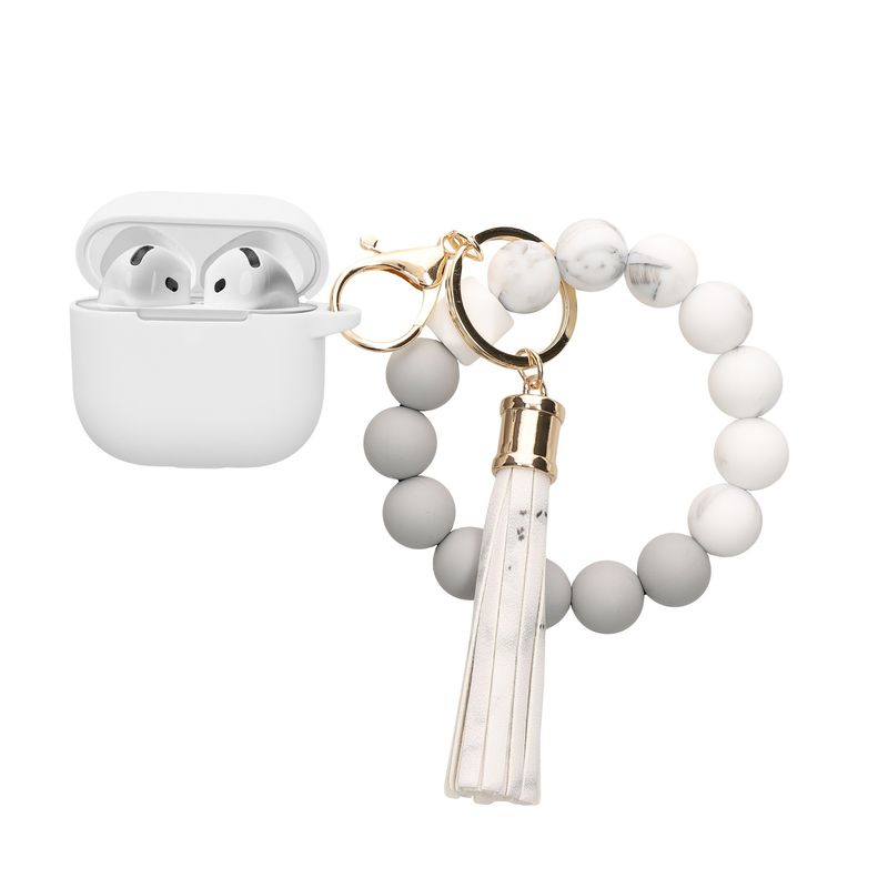 TV, Audio-Video si Foto - Portabile audio - Casti audio - Husa casti Kwmobile pentru Apple AirPods 4, anti-alunecare, Silicon, alb, gri - Infinity.ro