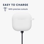 TV, Audio-Video si Foto - Portabile audio - Casti audio - Husa casti Kwmobile pentru Apple AirPods 4, prindere cu carabina, protectie la zgarieturi, Silicon, alb - Infinity.ro