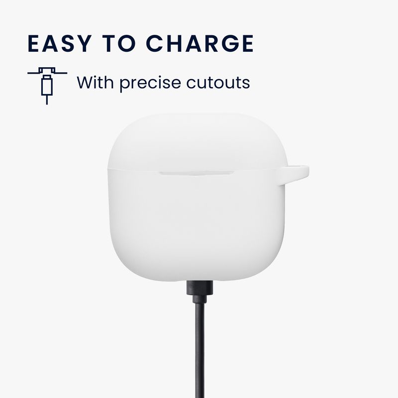 TV, Audio-Video si Foto - Portabile audio - Casti audio - Husa casti Kwmobile pentru Apple AirPods 4, prindere cu carabina, protectie la zgarieturi, Silicon, alb - Infinity.ro