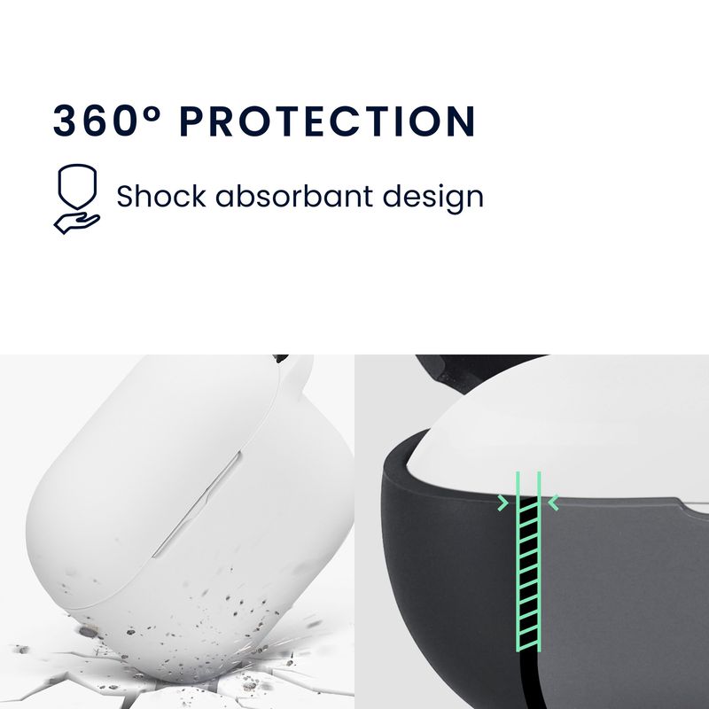 TV, Audio-Video si Foto - Portabile audio - Casti audio - Husa casti Kwmobile pentru Apple AirPods 4, prindere cu carabina, protectie la zgarieturi, Silicon, alb - Infinity.ro
