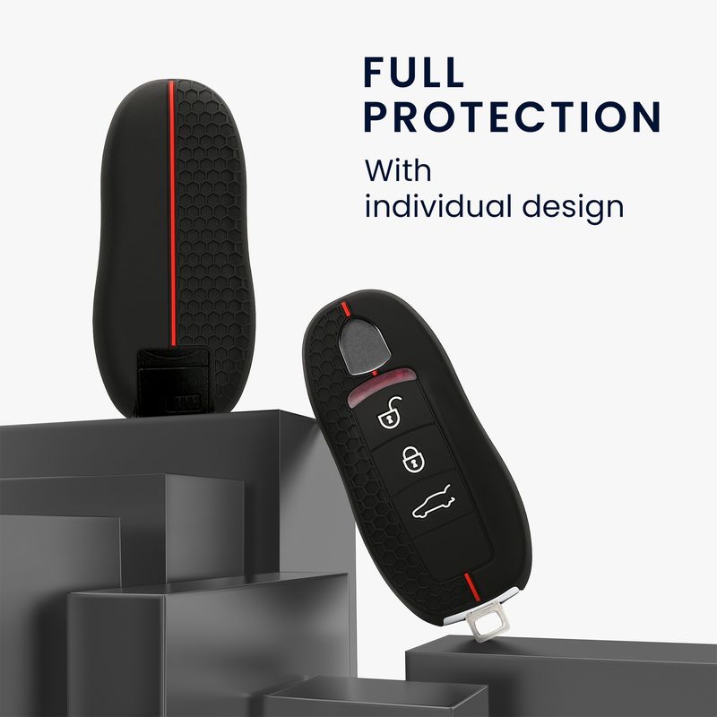 Auto si Moto - Electronice auto - Accesorii electronice auto - Husa pentru cheie auto Kwmobile pentru Porsche 911 971, Boxster, Carrera GT, Cayenne, anti-alunecare, TPU, negru, rosu - Infinity.ro