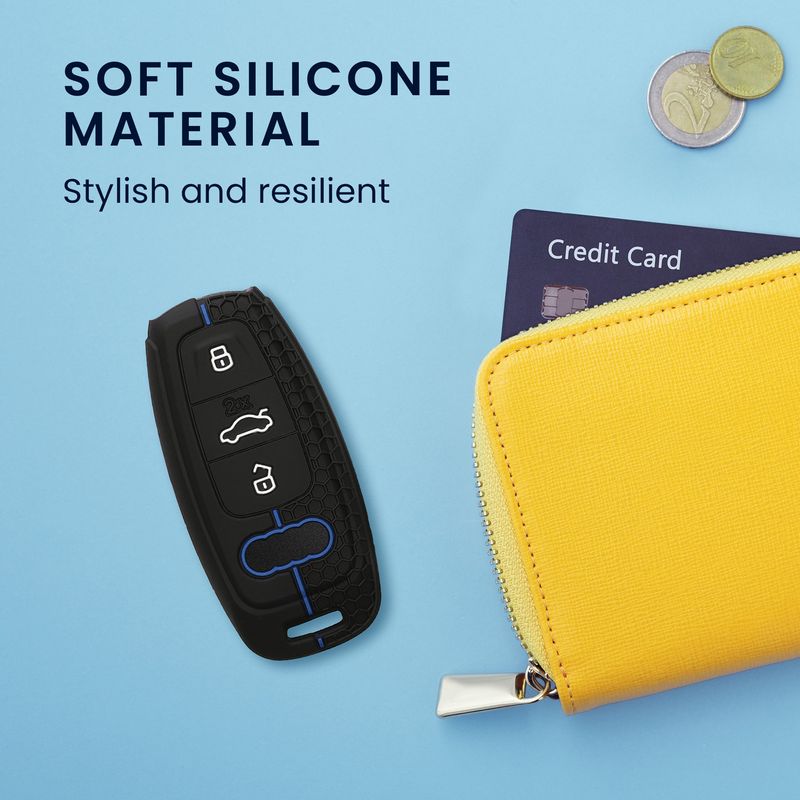 Auto si Moto - Electronice auto - Accesorii electronice auto - Husa pentru cheie auto Kwmobile pentru Audi A6, A7, A8, Q7, anti-alunecare, TPU, negru, albastru - Infinity.ro