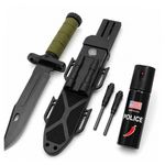 Sport si Outdoor - Camping - Cutite, bricege si accesorii - Cutite si bricege - Set cutit cu amnar,ascutitor si spray autoaparare chili, DEPOX® , 32 cm/60 ml, teaca multifunctionala, verde military - Infinity.ro