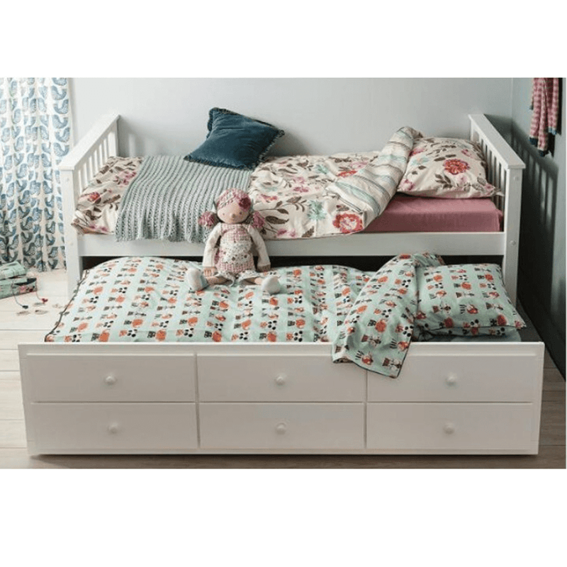 Casa si Gradina - Mobilier - Paturi si accesorii - Paturi - Pat dublu copii cu spatiu de depozitare, lemn de cauciuc/MDF, alb, AUSTIN NEW - Infinity.ro