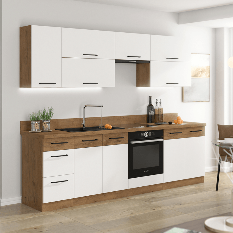 Casa si Gradina - Mobilier - Comode si corpuri - Corpuri bucatarie - Cabinet inferior, alb extra lucios HG/stejar Lancelot, VEGA D40 3S BB - Infinity.ro