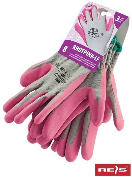 Set 3 perechi manusi protectie dama RHOTPINK-LF, latex, aderenta ridicata